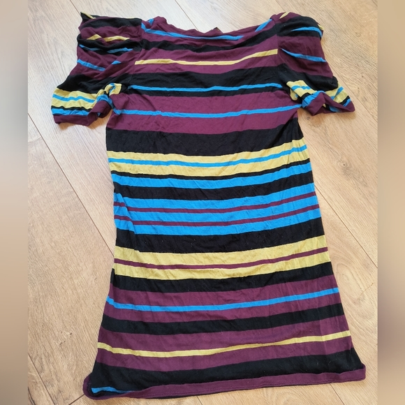 💎 3/$15 XXI Striped Bodycon Retro Dress w/Puff Sleeve & Flower Appliqué in Sz M - Picture 9 of 16